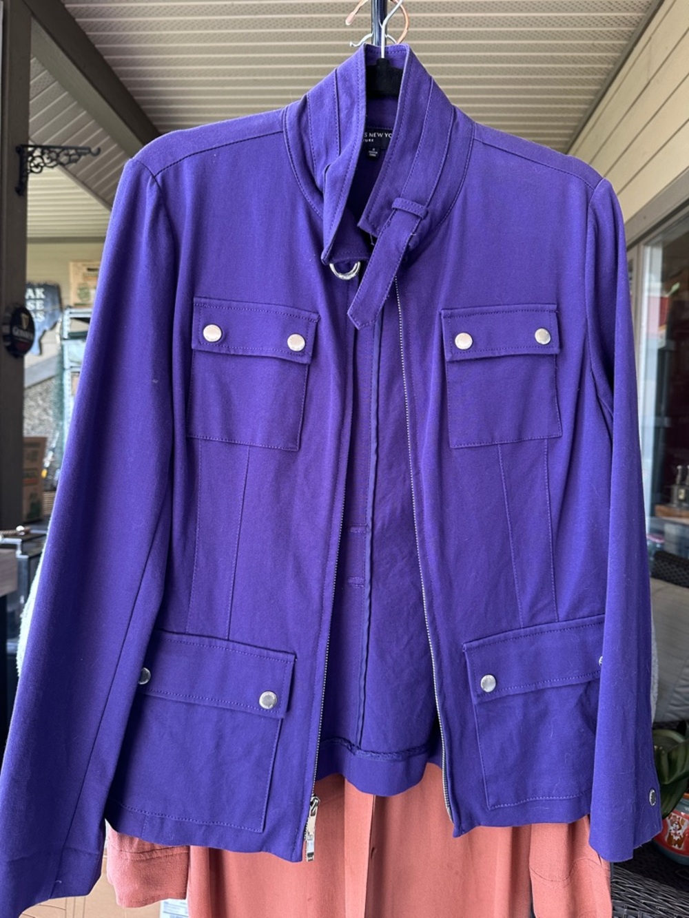 Jones New York Purple Utility Blazer Jacket Sz Small. P2P 20” no belt